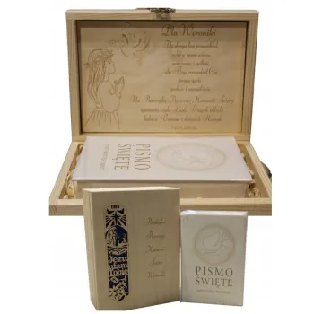 Pismo Święte z Pudełkiem i Grawerem Prezent  Komunia Bierzmowanie