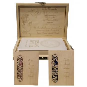 Pismo Święte z Pudełkiem i Grawerem Prezent  Komunia Bierzmowanie