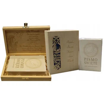 Pismo Święte z Pudełkiem i Grawerem Prezent  Komunia Bierzmowanie