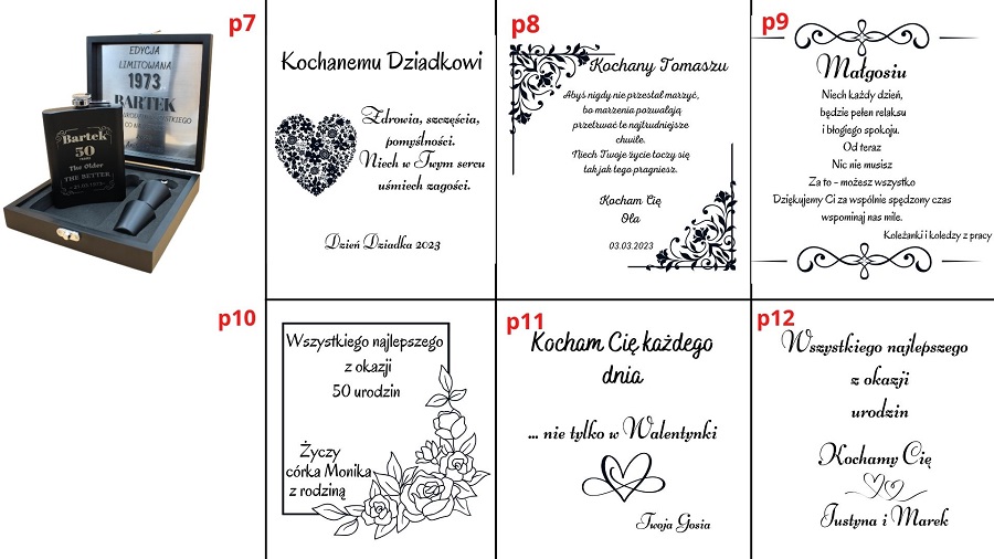przykładowe wzory graweru na personalizowanej piersiówce