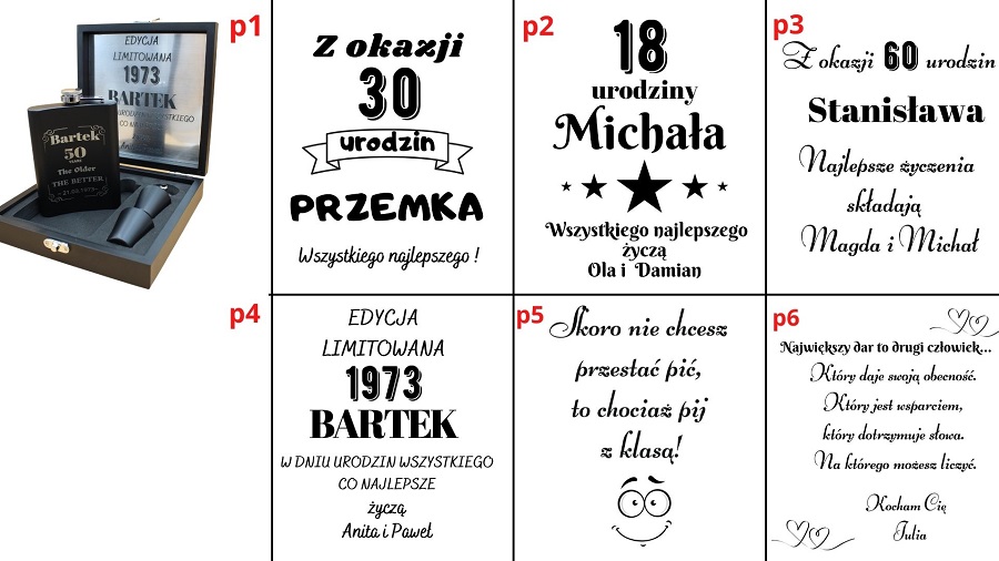 przykładowe wzory graweru na płytce do piersiówki